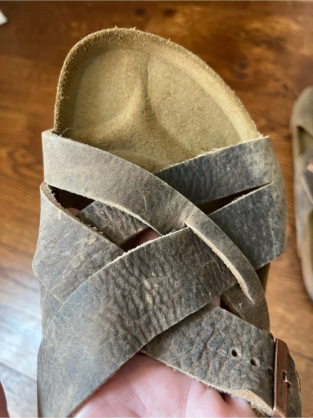 Birkenstock Lugano Oiled Leather Sandal Brown distressed Size 12